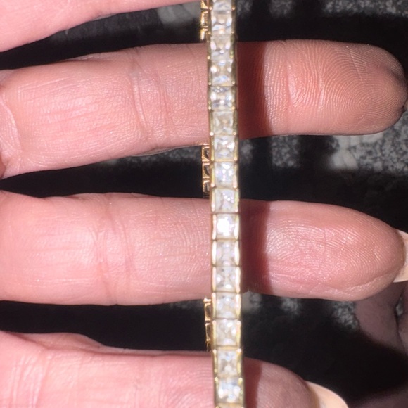 VTG Sterling Silver 925  14kt Gold Plated Princess Cut CZ Tennis Bracelet 8 In - Picture 7 of 12